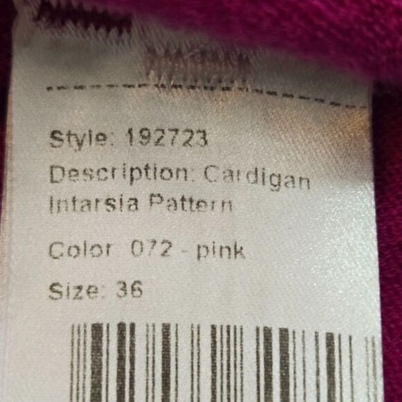 Ivko Cardigan Longer Sweater Size 36/S Superfine Merino Wool Floral Pink Fuchsia - Picture 13 of 16